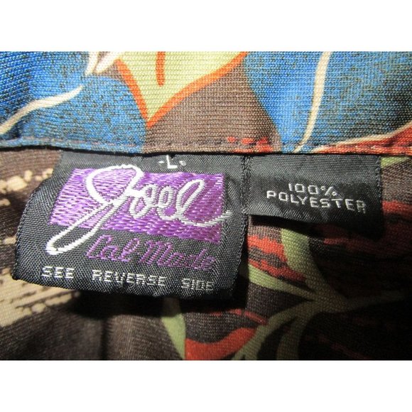 Vintage 70s Joel Cal Made Polyester Disco Shirt Wood Foliage Pattern Mens Lg GUC - Picture 4 of 16